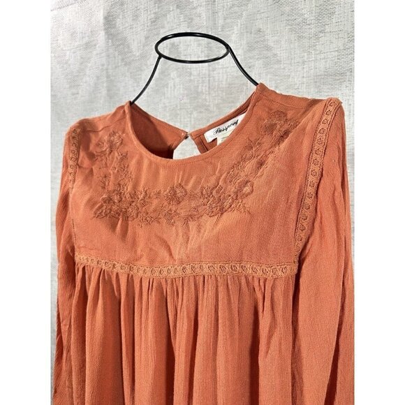 NWT Passport orange floral embroidered flutter sleeve blouse size S - Picture 5 of 9